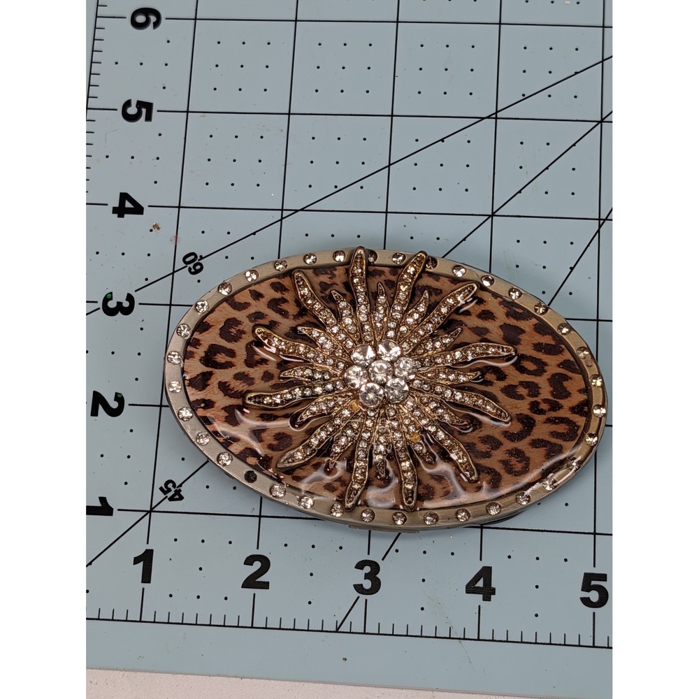 HotBuckles Western Belt Buckle Womens Brown Leopard Rhinestone Crystal Oval